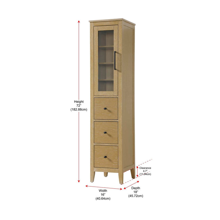 16 Inch Bath Storage Glass Cabinet In Linen Oak