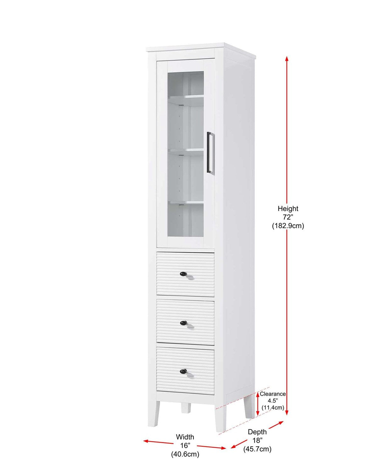 16 Inch Bath Storage Glass Cabinet In White