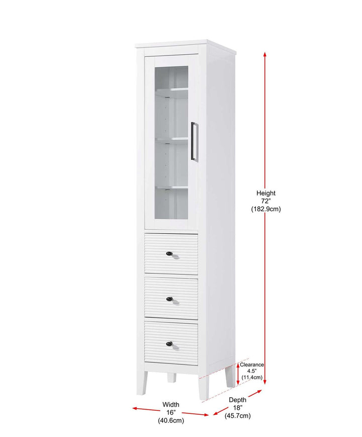 16 Inch Bath Storage Glass Cabinet In White