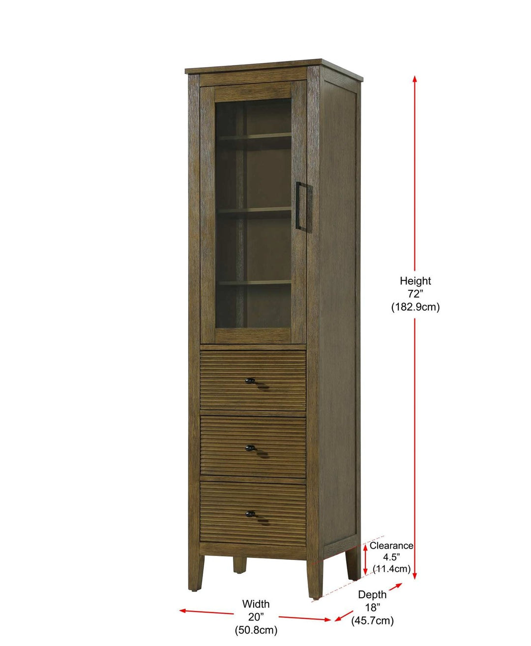 20 Inch Bath Storage Glass Cabinet In Hazel Oak
