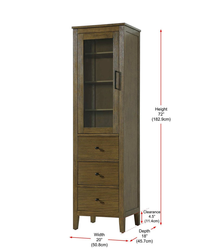 20 Inch Bath Storage Glass Cabinet In Hazel Oak