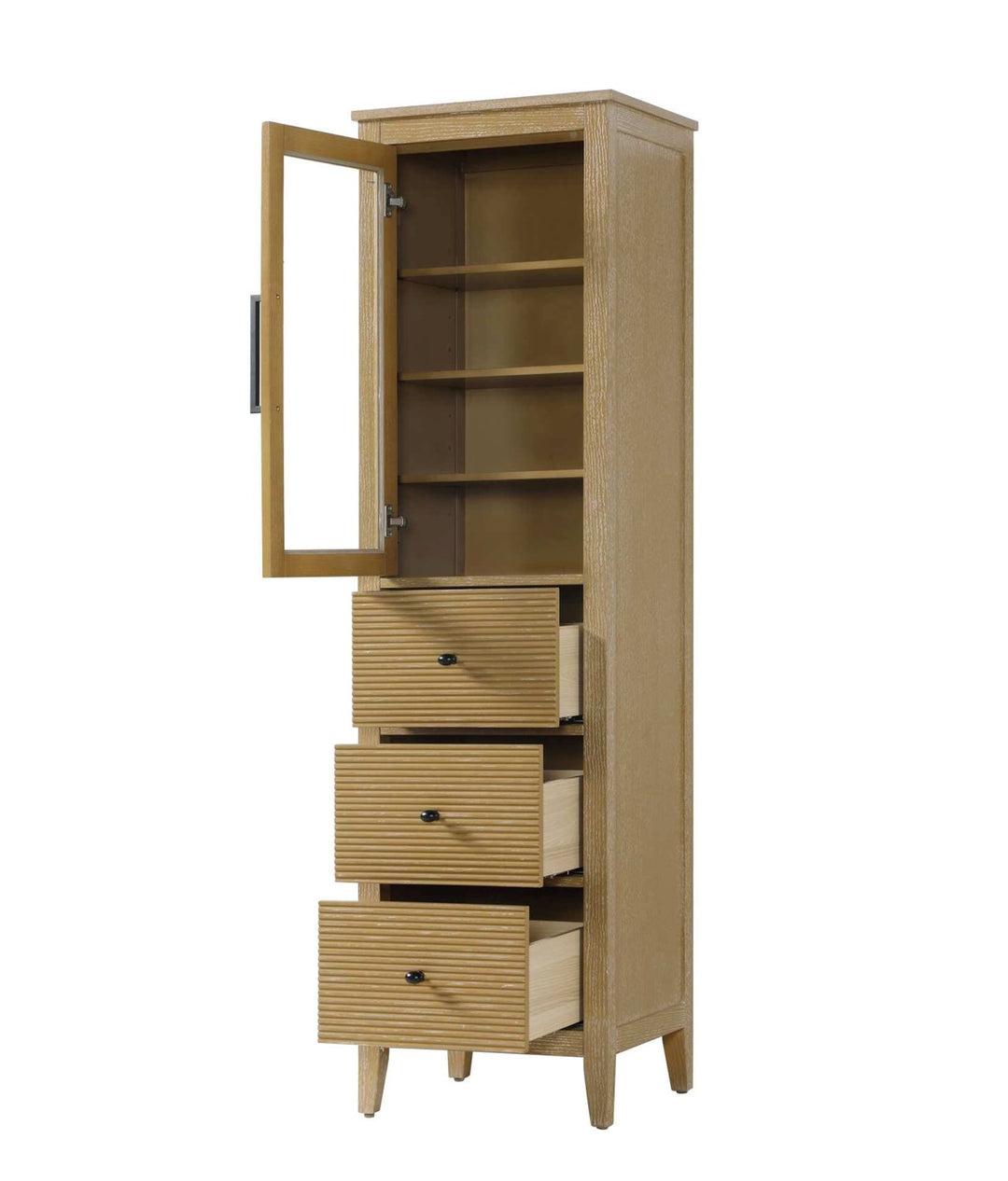 20 Inch Bath Storage Glass Cabinet In Linen Oak