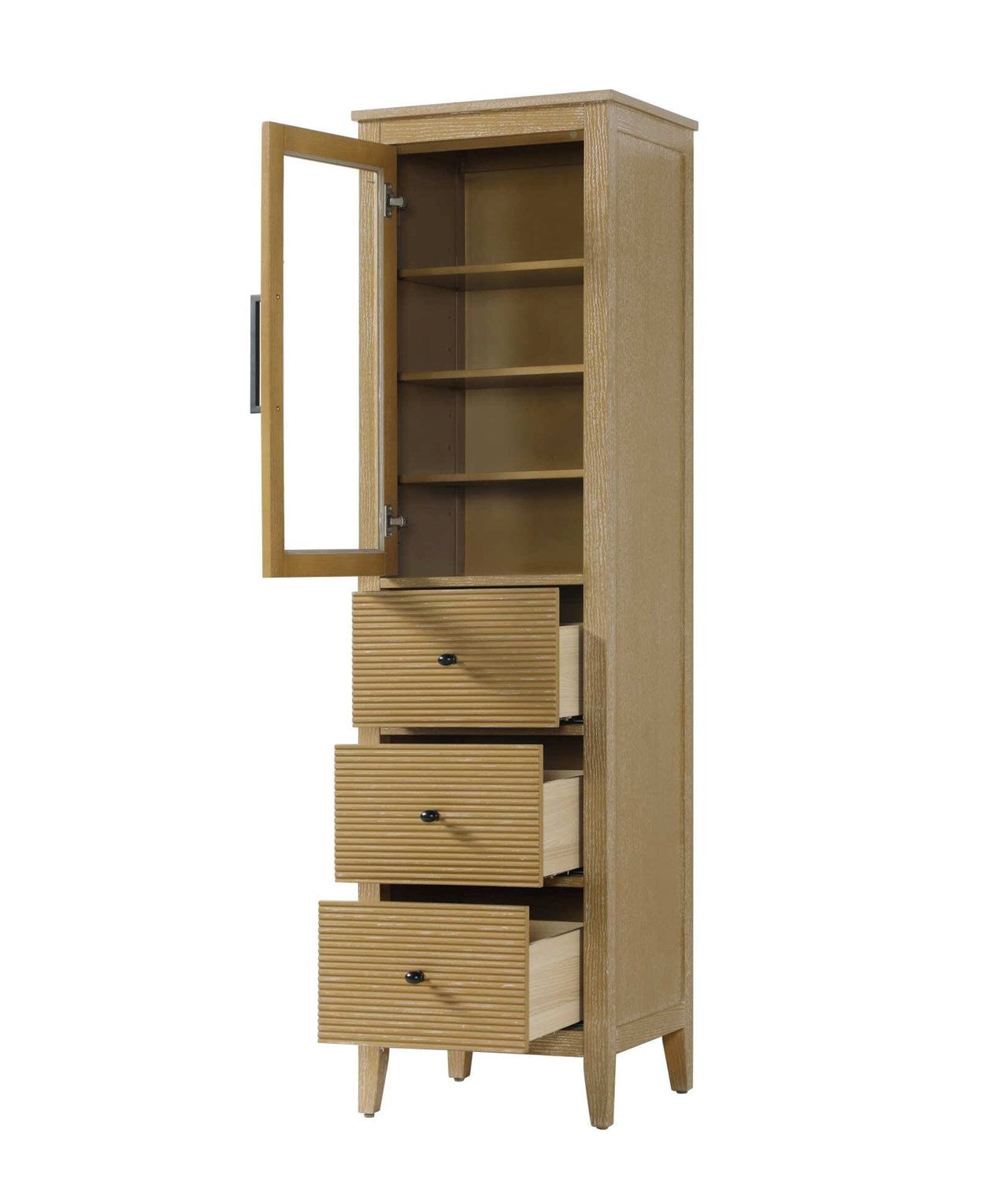 20 Inch Bath Storage Glass Cabinet In Linen Oak