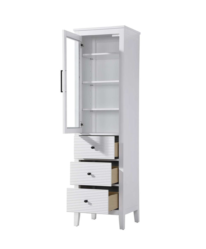20 Inch Bath Storage Glass Cabinet In White