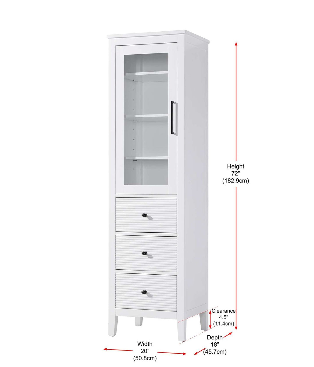 20 Inch Bath Storage Glass Cabinet In White