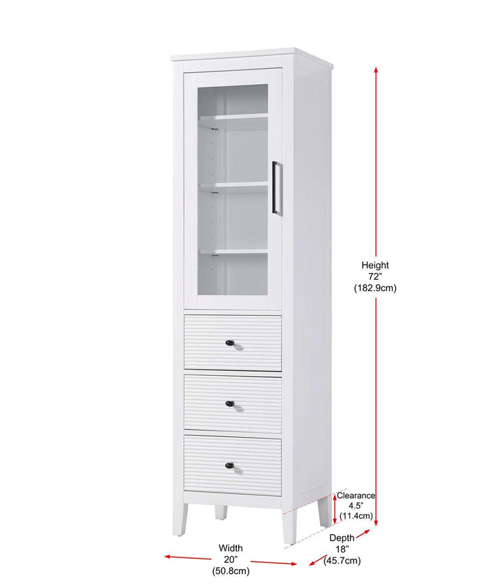 20 Inch Bath Storage Glass Cabinet In White