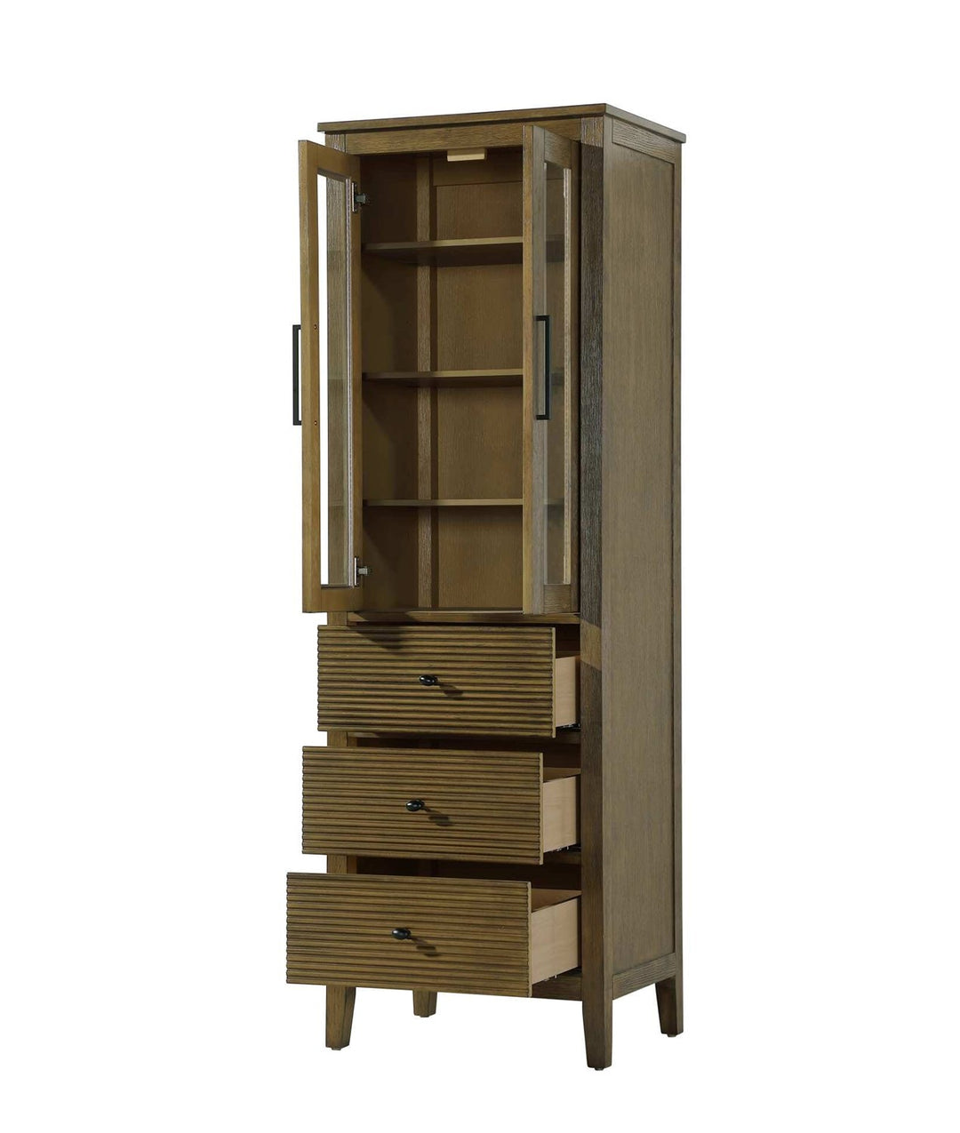 24 Inch Bath Storage Glass Cabinet In Hazel Oak