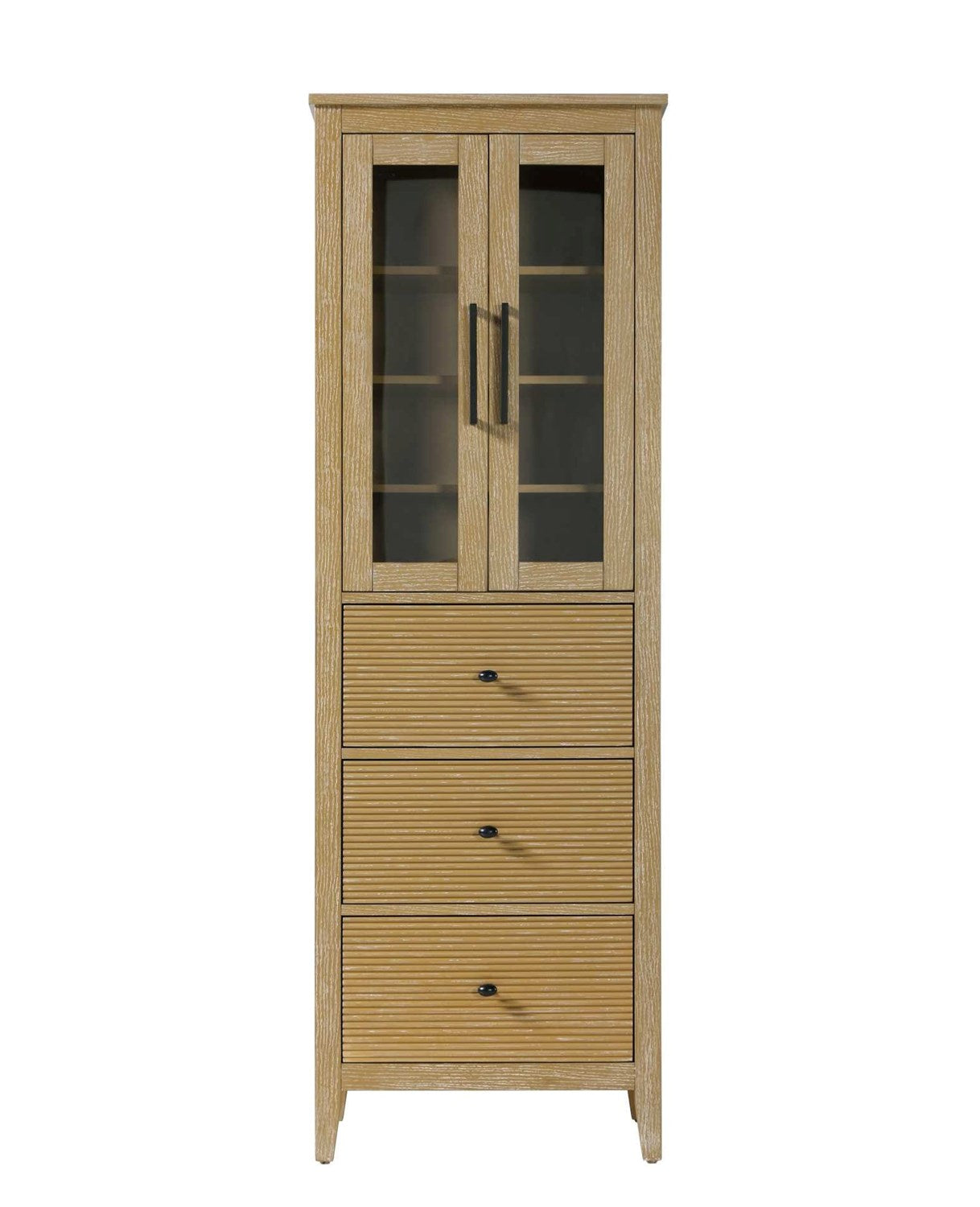 24 Inch Bath Storage Glass Cabinet In Linen Oak by Elegant Kitchen and Bath