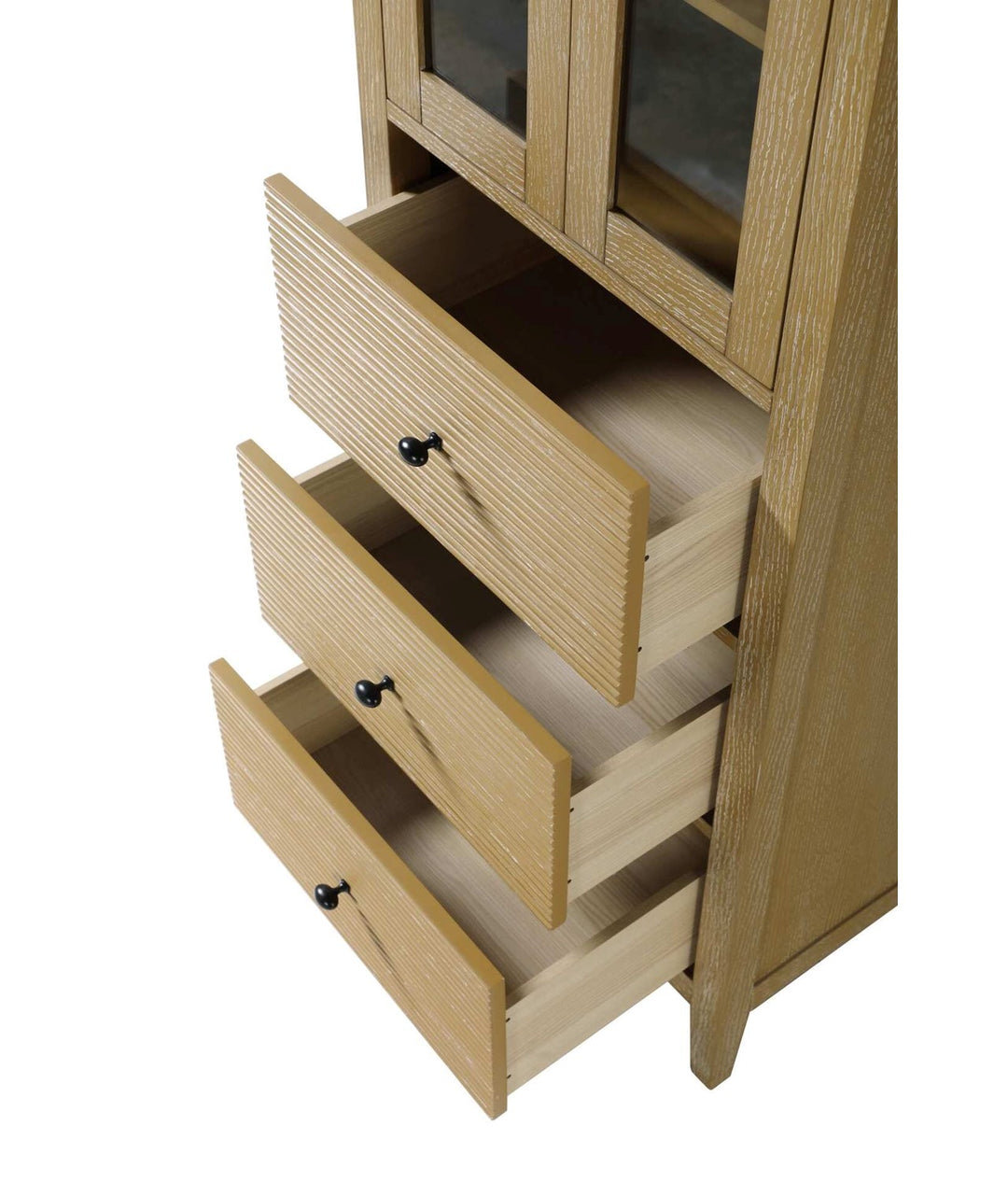 24 Inch Bath Storage Glass Cabinet In Linen Oak