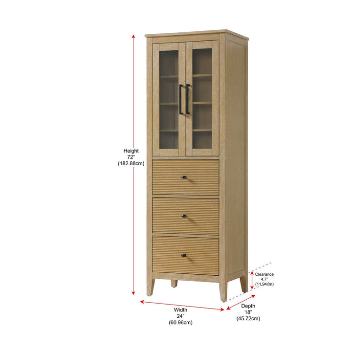 24 Inch Bath Storage Glass Cabinet In Linen Oak