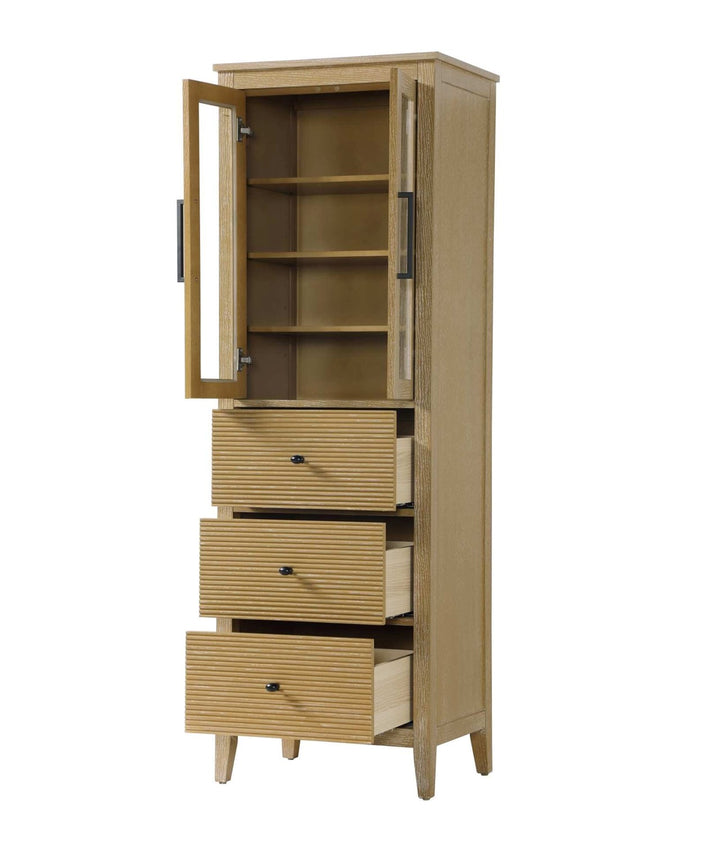 24 Inch Bath Storage Glass Cabinet In Linen Oak