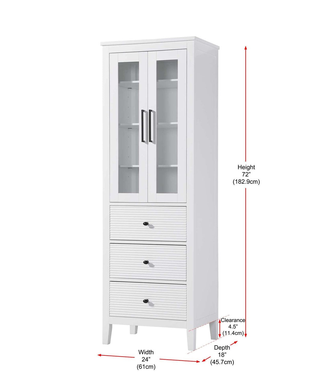 24 Inch Bath Storage Glass Cabinet In White