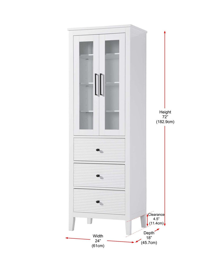 24 Inch Bath Storage Glass Cabinet In White