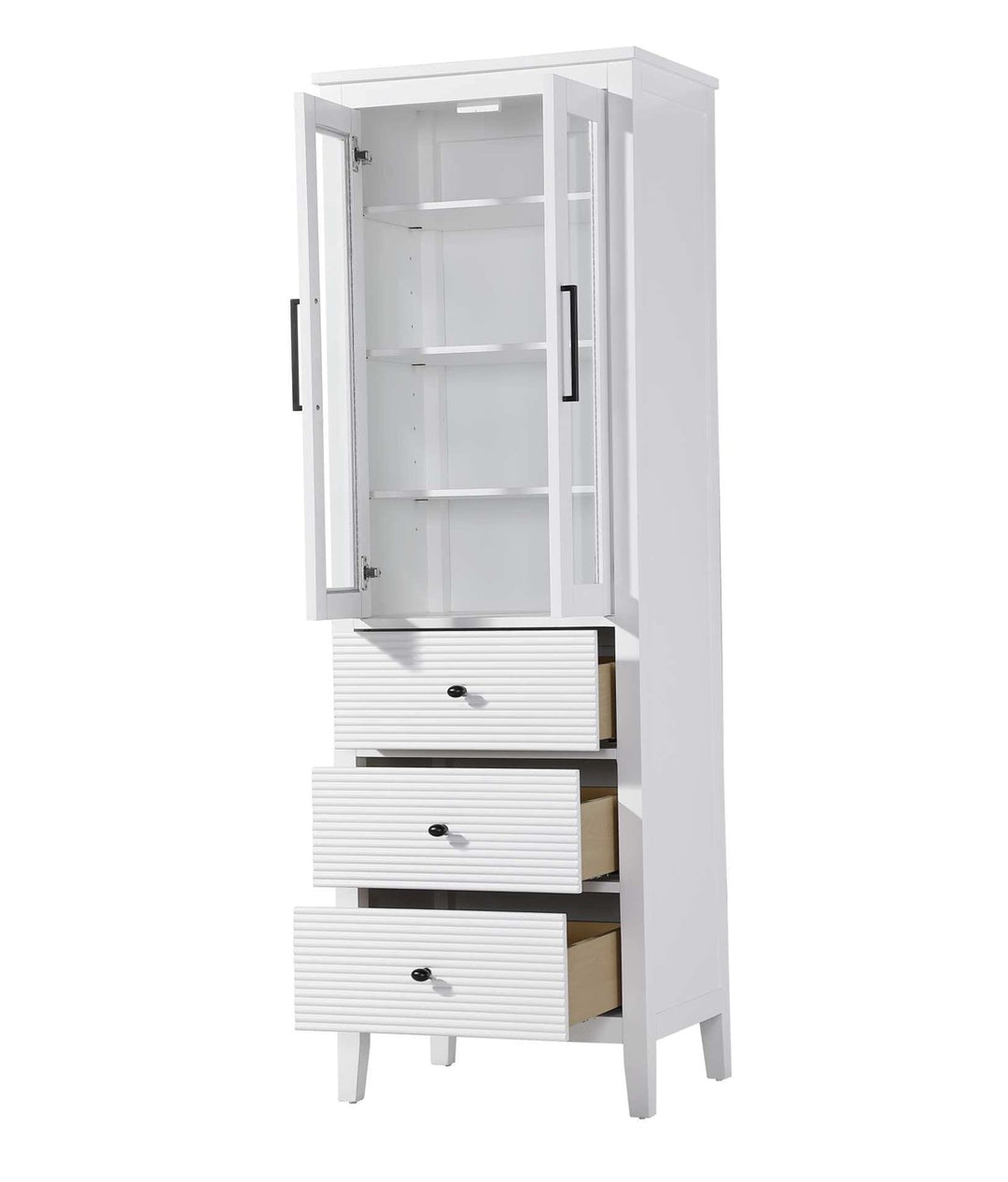 24 Inch Bath Storage Glass Cabinet In White