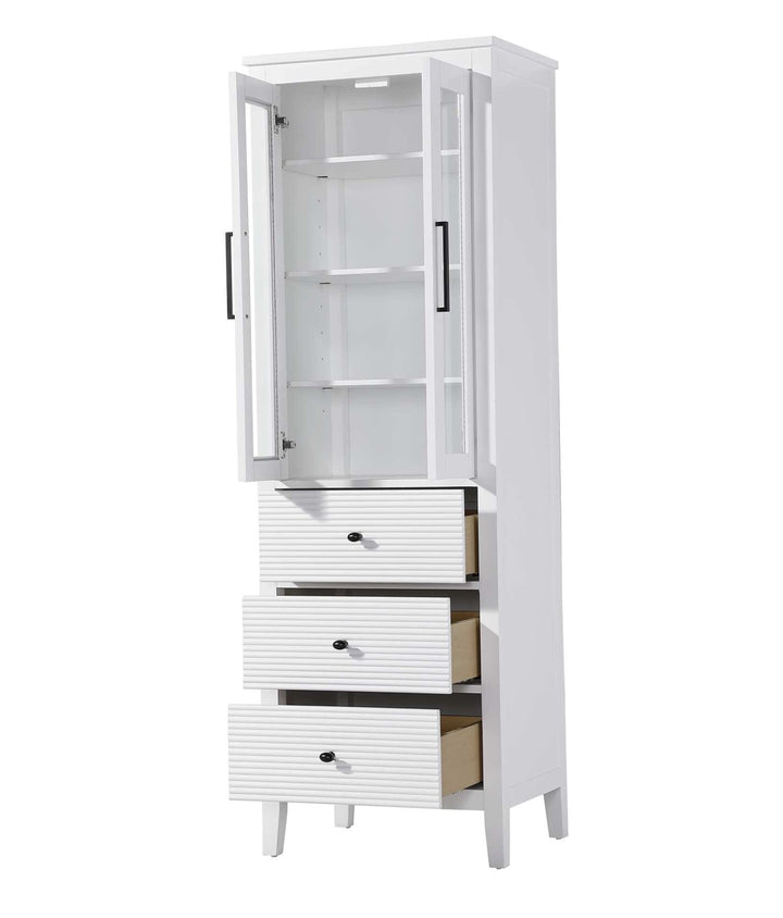 24 Inch Bath Storage Glass Cabinet In White