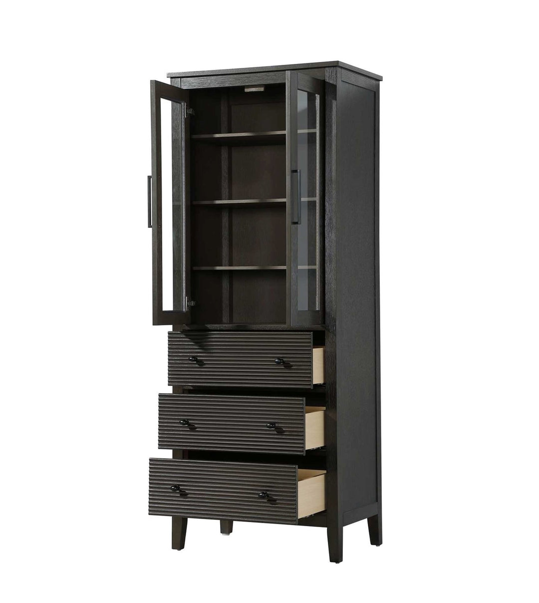 28 Inch Bath Storage Glass Cabinet In Chocolate Oak