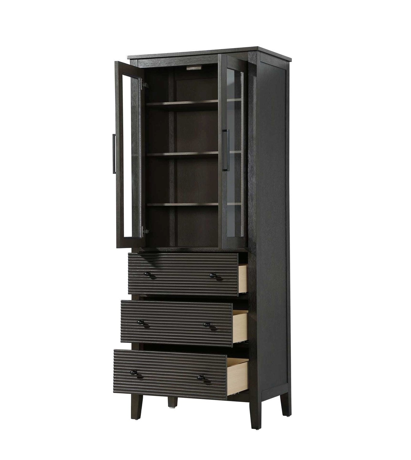 28 Inch Bath Storage Glass Cabinet In Chocolate Oak
