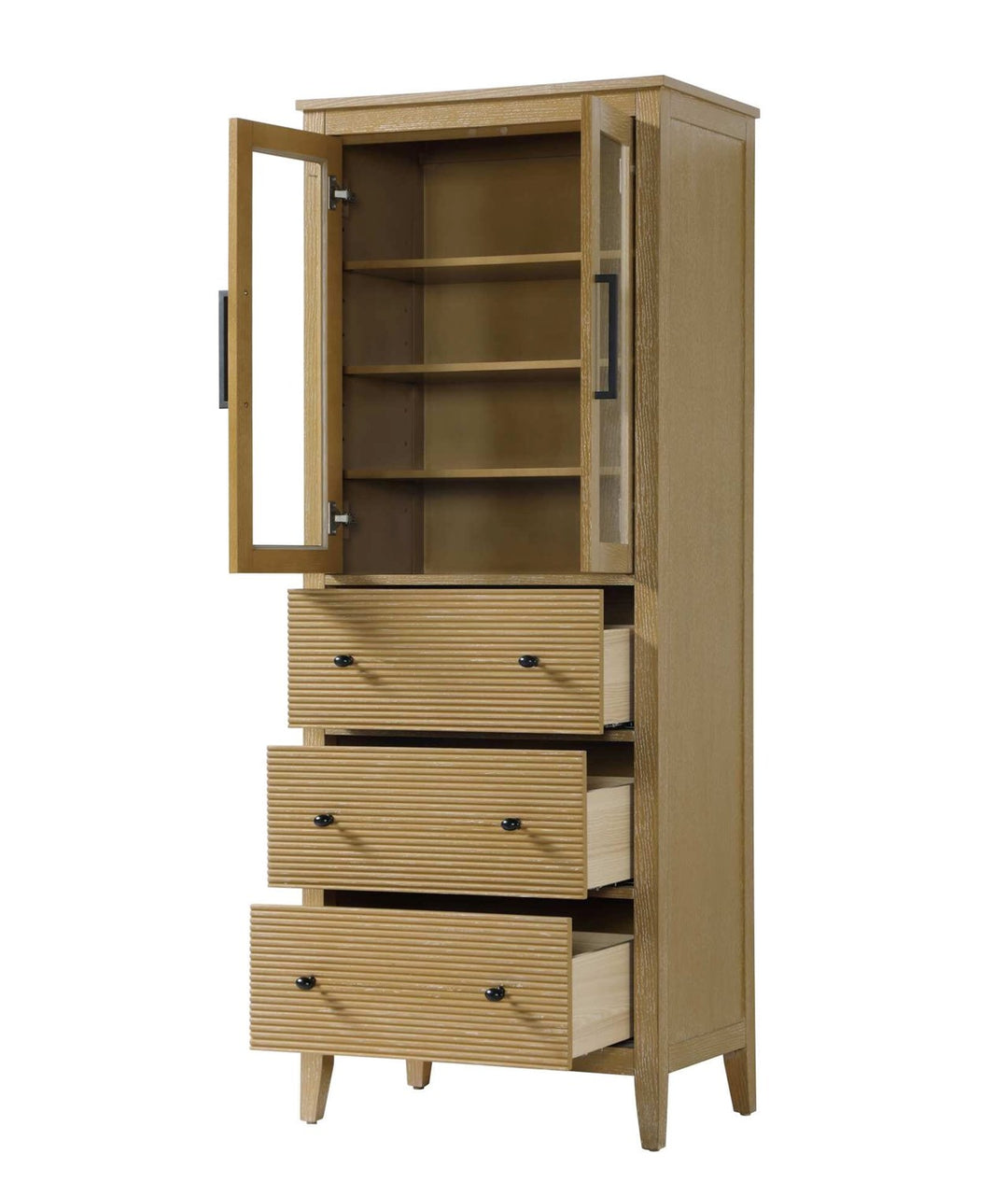 28 Inch Bath Storage Glass Cabinet In Linen Oak