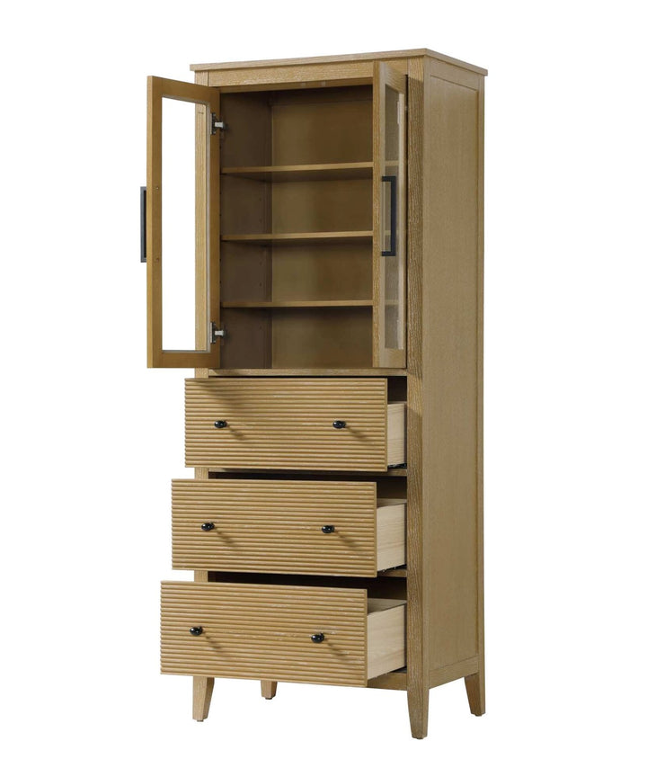 28 Inch Bath Storage Glass Cabinet In Linen Oak