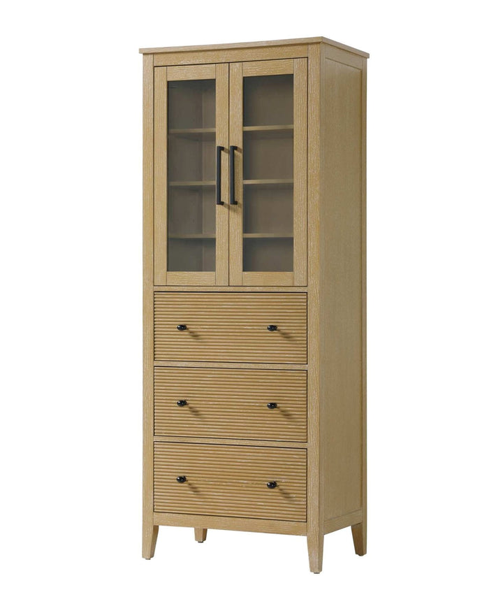 28 Inch Bath Storage Glass Cabinet In Linen Oak