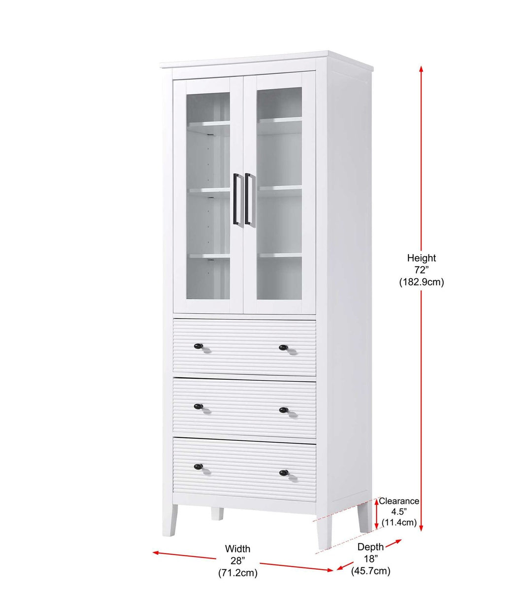28 Inch Bath Storage Glass Cabinet In White