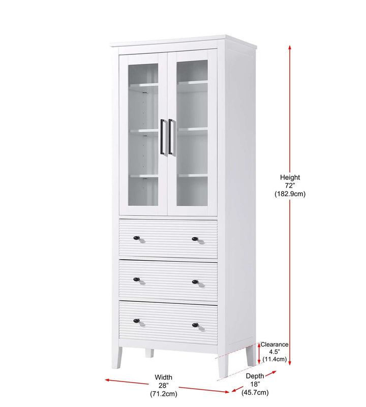 28 Inch Bath Storage Glass Cabinet In White